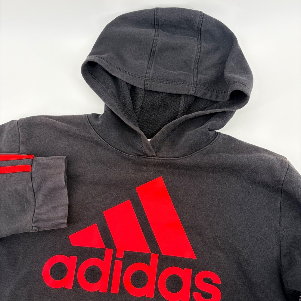 Adidas Boys‎ Black Red Logo Pullover Hoodie Sweatshirt Size Large 14/16